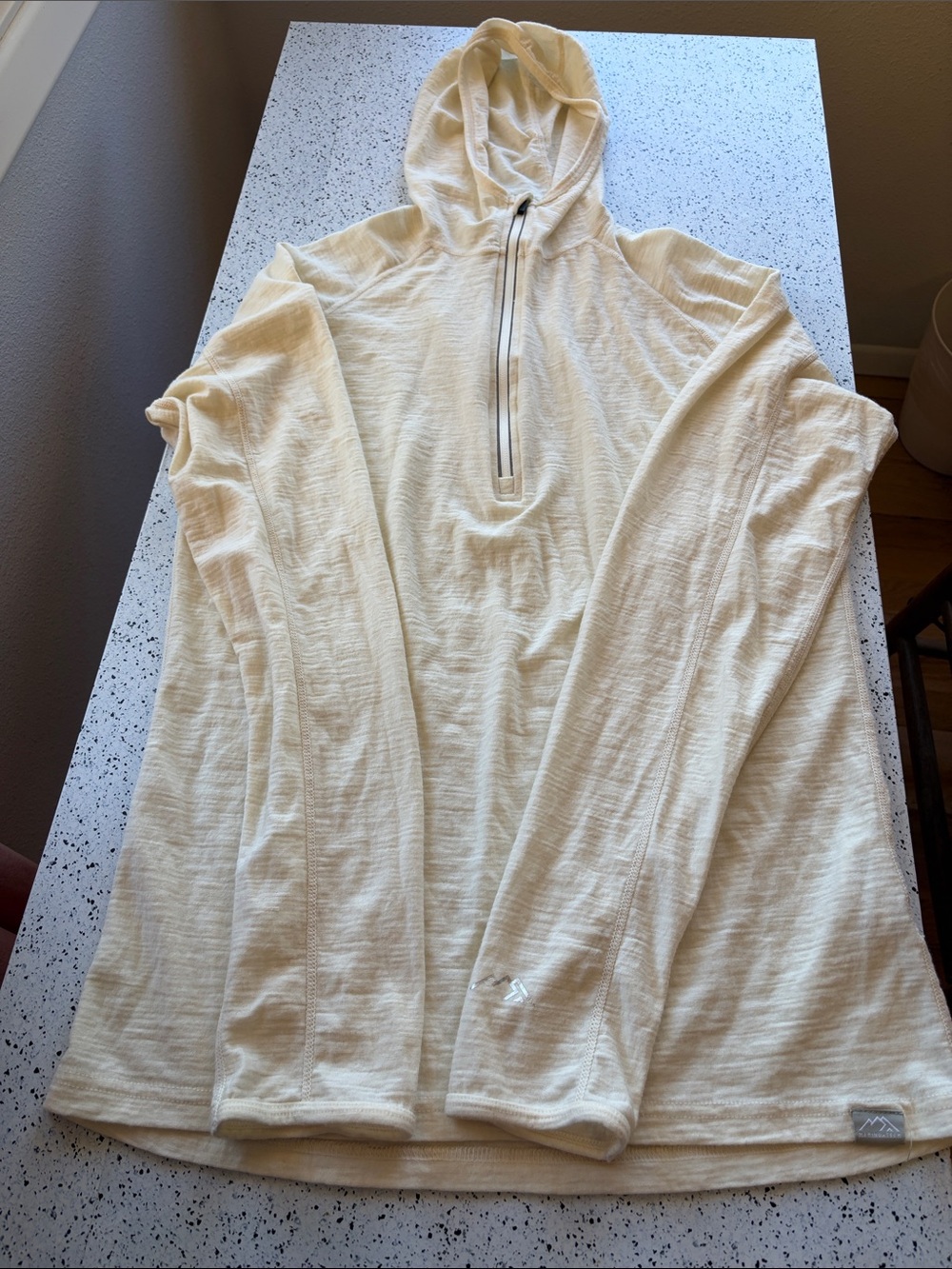 Merino Tech 190 1/4 zip with hood ivory medium men’s 100% superfine wool